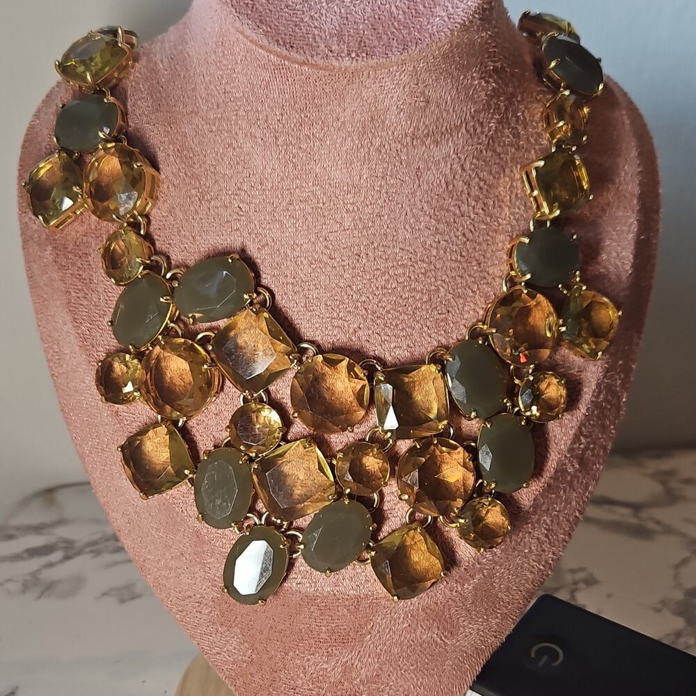 Talbots statement crystal necklace yellow gold tone 18in
